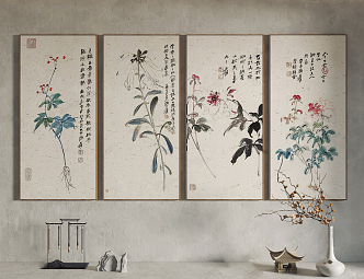 New Chinese Plant Painting Decorative Hanging Painting 3d model