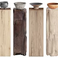 Natural Wood Stumps Displaying Handcrafted Stone Bowls For Rustic Decorative