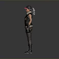 Woman In Black Vest Cap Pink Sunglasses Gloves And Combat Boots
