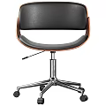 Modern Office Chair With Black Seat Walnut Wooden Backrest And Metal Base With Wheels