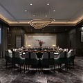 Elegant Private Dining Room Interior With Round Table Green Chairs And Modern Chandelier