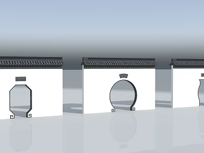 Traditional Chinese Entrance Gates On White Buildings With Black Tile Roofs And Circular Arches 3d model