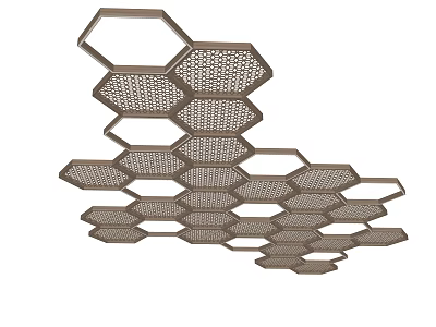Modern Honeycomb Hexagonal Layered Ceiling Design With Perforated Patterns 3d model