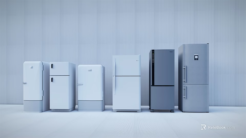 Modern Home Refrigerators and Freezers Various Styles White Gray Design 3d model 