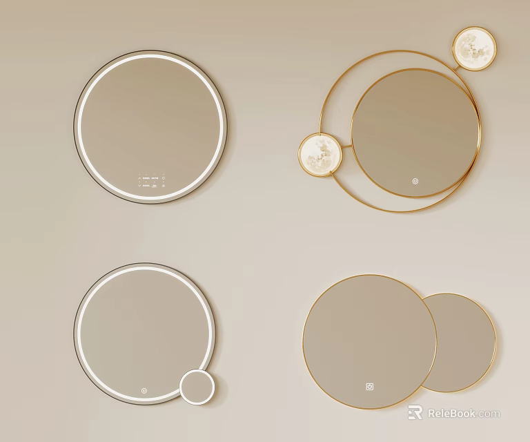 Modern Round Mirrors With Gold And White Frames And Small Circular Accents For Home Decor 3d model 