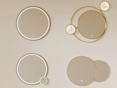 Modern Round Mirrors With Gold And White Frames And Small Circular Accents For Home Decor 3d model