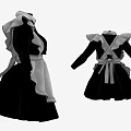 Classic Maid Costume With White Ruffle Collar Black Skirt And Checkered Apron