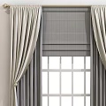 Modern Tailored Window Curtains With Textured Beige Drapes And Gray Roman Shades