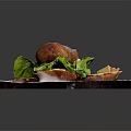 Crusty Bread Ham And Cheese Sandwich With Fresh Lettuce On White Plate