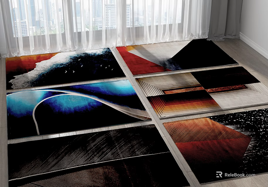Modern Square Rugs With Various Abstract Patterns And Colorful Designs For Interior Decor 3d model 