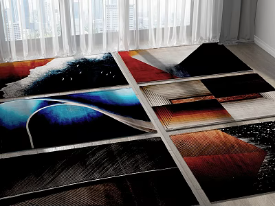 Modern Square Rugs With Various Abstract Patterns And Colorful Designs For Interior Decor 3d model