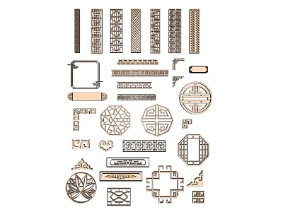 Chinese Traditional Carved Wooden Decorative Motifs With Various Shapes And Patterns 3d model