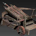 Ancient Wooden Siege Weapon With Wheeled Base Metal Components And Launch Mechanism