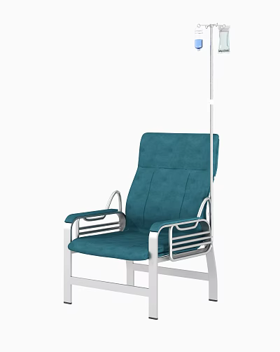 Blue Medical Chair With Metal Frame Padded Backrest Seat And Armrests 3d model