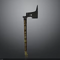 Vintage Axe Tool With Long Decorative Wooden Handle And Metal Blade