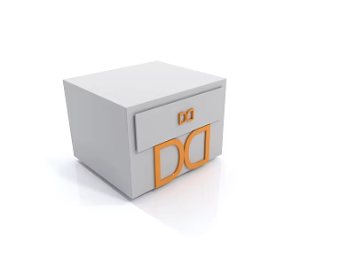 White Bedside Table With Single Drawer Featuring Orange DD Logo And Modern Design 3d model