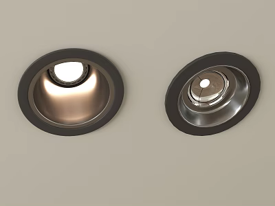 Modern Recessed Downlights and Spotlights with Black Trim and Metallic Interior 3d model