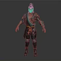 Male Warrior Character With Tattered Blue Green Outfit Yellow Sash Armored Legs And Spiked Hair