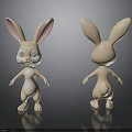 Cute Rabbit Plush Toy with Long Ears Big Eyes Front and Back View 3d model