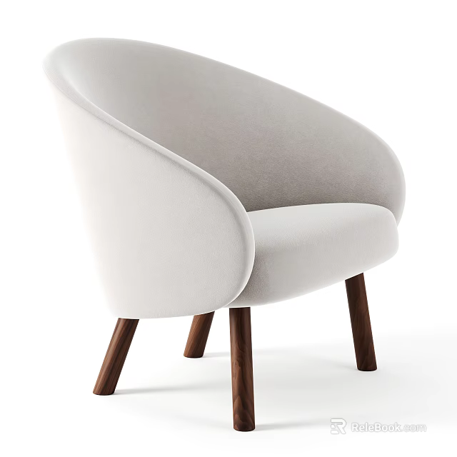 Light Gray Velvet Accent Chair With Modern Design And Wooden Legs 3d model 