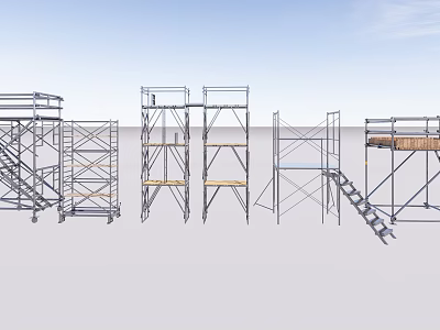 Various Types of Construction Scaffolding Structures with Stairs and Platforms 3d model
