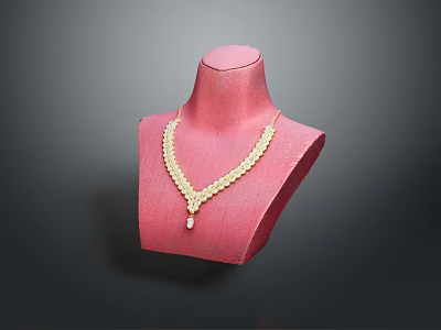 Elegant Golden Layered Chain Necklace with Pendant on Pink Mannequin 3d model
