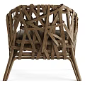 Handwoven Rattan Accent Chair With Green Leather Cushion And Wooden Frame