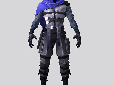 Game Movie Character Wearing Blue Cape Gray Armor And Black Tactical Gloves 3d model
