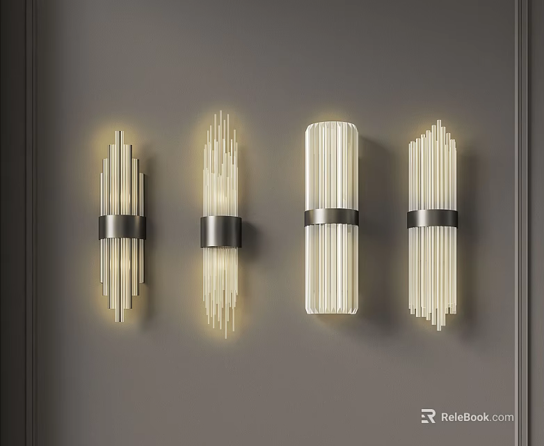 Modern Linear Wall Mounted Lamps With Metallic Ring And Warm Illumination Design 3d model