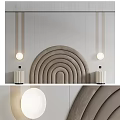 Modern Arched Upholstered Background Wall With Round Decorative Lights And Soft Tones 3d model