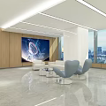 Modern Lobby Interior With Large Screen Display City View Windows And Comfortable Seating 3d model