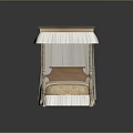 Elegant Bed With Wooden Frame Top Board Beige Mattress And White Canopy