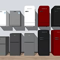 Various Colored Refrigerators And Freezers With Different Designs On