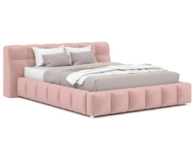 Pink Upholstered Double Bed With Gray White Bedding And Tufted Design 3d model