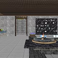 Japanese Garden Landscape with Fire Pit Seating Area Stone Lanterns and Cherry Blossom Trees