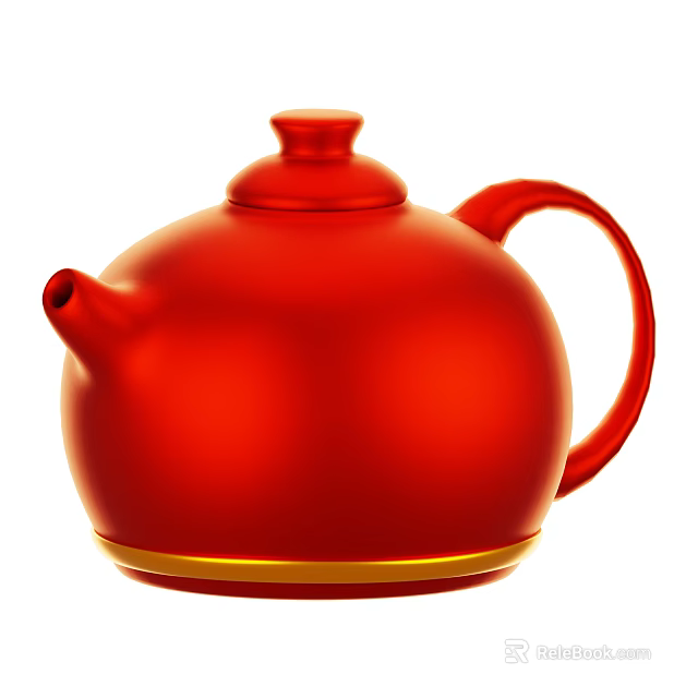 Vibrant Red Teapot With Smooth Surface Lid Handle And Gold Rim Base 3d model 