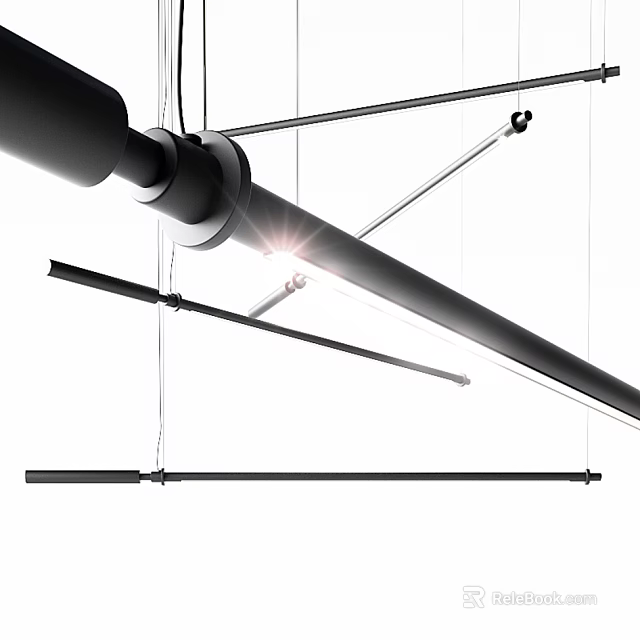 Modern Sleek Linear Black Metal Pendant Light Hanging Structure With Illumination 3d model 
