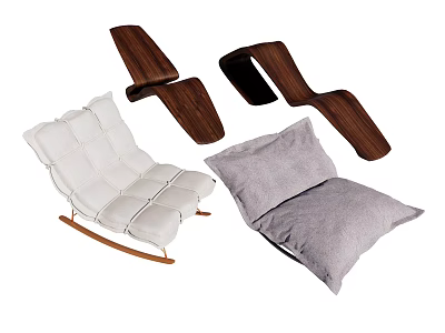 Variety of Lounge Chairs With Wooden Frame And Upholstered Cushions 3d model