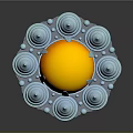 Intricate Sculpture Carving With Blue Ring Base And Decorative Spires Holding Yellow Sphere