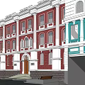 Classical Office Building With Red Brick Exterior White Columns And Front Steps 3d model