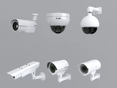 Different Types Of White Dome And Bullet Surveillance Cameras For Security Monitoring 3d model