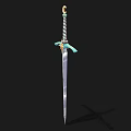 Decorative Sword with Gold Crescent Hilt Turquoise Crossguard and Engraved Silver Blade