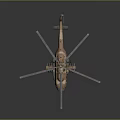 Military Helicopter With Camouflage Paint Rotor Blades Side Windows And Landing Gear