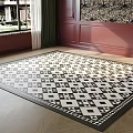 Square Black And White Geometric Pattern Carpet In Elegant Living Room