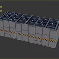 Industrial Modular Unit With Blue Top Gray Panels And Yellow Black Stripes