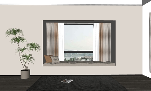 Modern Bay Window Cushion Bay Window Curtain 3d model