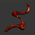 Abstract Red Animal Sculpture with Curved Form and Textured Surface on Black Background