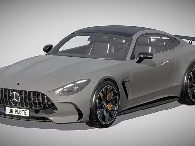 Sleek Silver Mercedes AMG GT Sports Car With Black Roof And Alloy Wheels 3d model