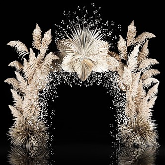 Eco-style wedding arch made with dried flowers and pampas grass azaleas rose flowers dried palm branches 3d model