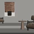 Neutral Toned Modern Lounge Chairs In Minimalist Interior With Abstract Painting And Side Table